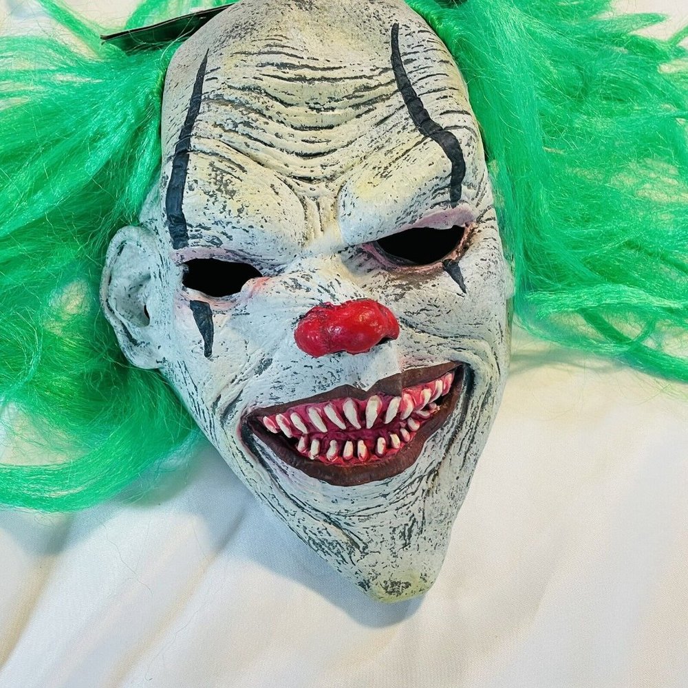 Halloween Clown W/ Green Hair Rubber Mask Midnight Creatures Seasons Adult - Picture 2 of 9